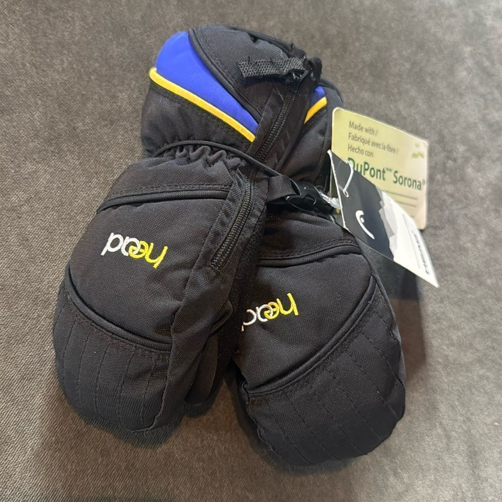 Kids Head Junior Winter Ski Mittens Zip Up Side Black Size XXS 1-2 years NWT